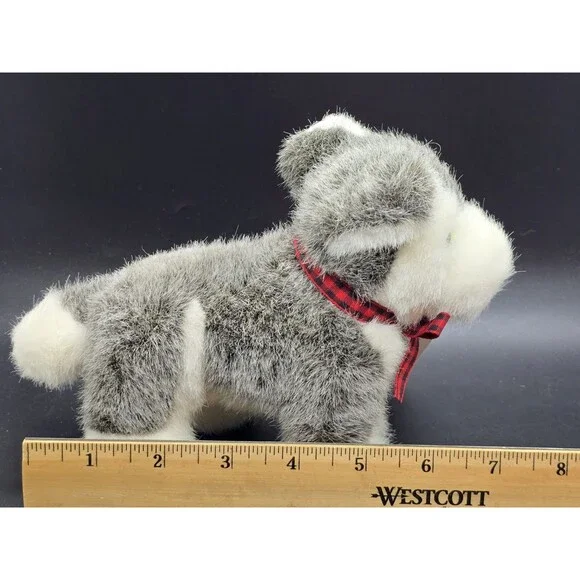 Vtg GUND 1993 Husky w/ Plaid Bow 6” Mini Stuffed Animal Plush Dog W/ Tag Puppy - Picture 5 of 14